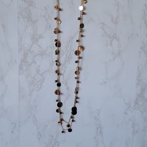 Gold plated long necklace w/pearls and crystals